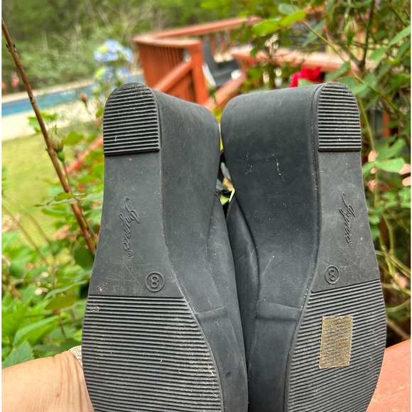 Black Forever. Brand Wedge Heels with ankle Strap - Picture 5 of 5